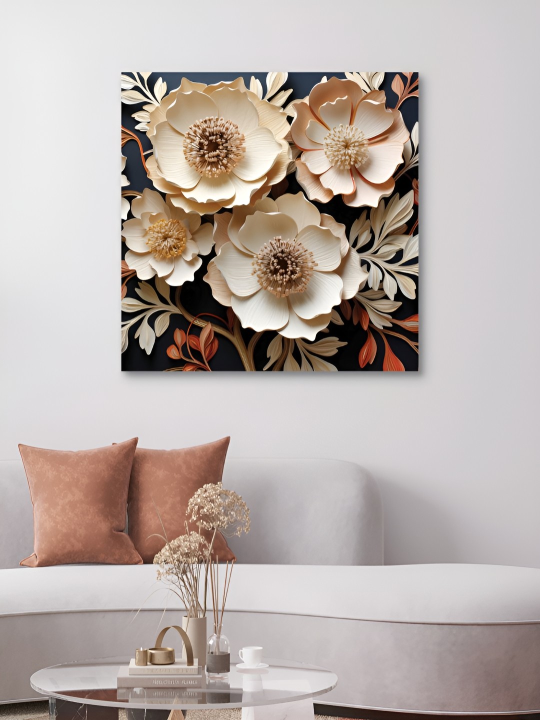 

HOOMDECO Cream-Coloured & Black Canvas Floral and Botanical Wall Art