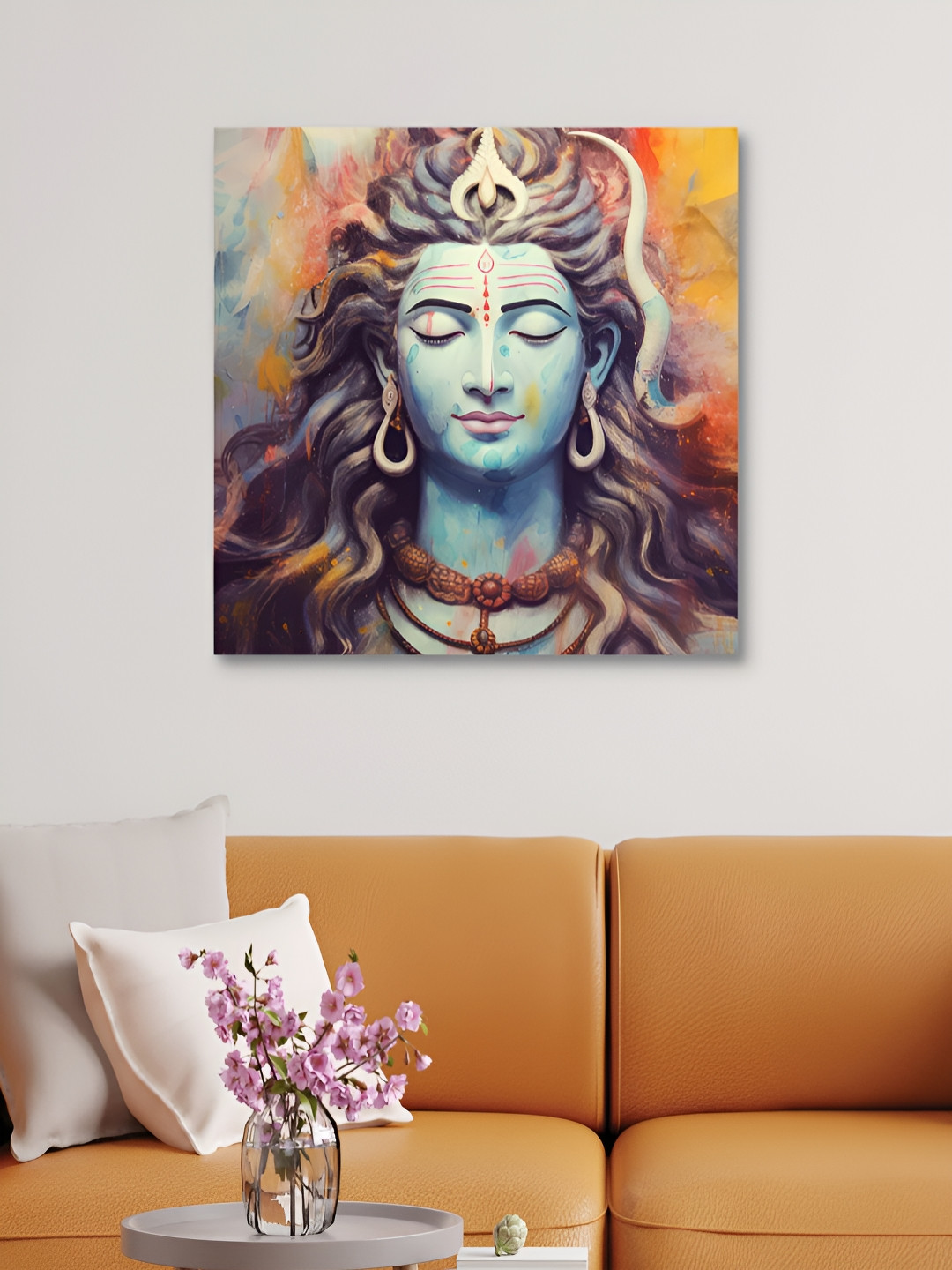 

HOOMDECO Blue & Brown Lord Shiva Canvas Painting Wall Art