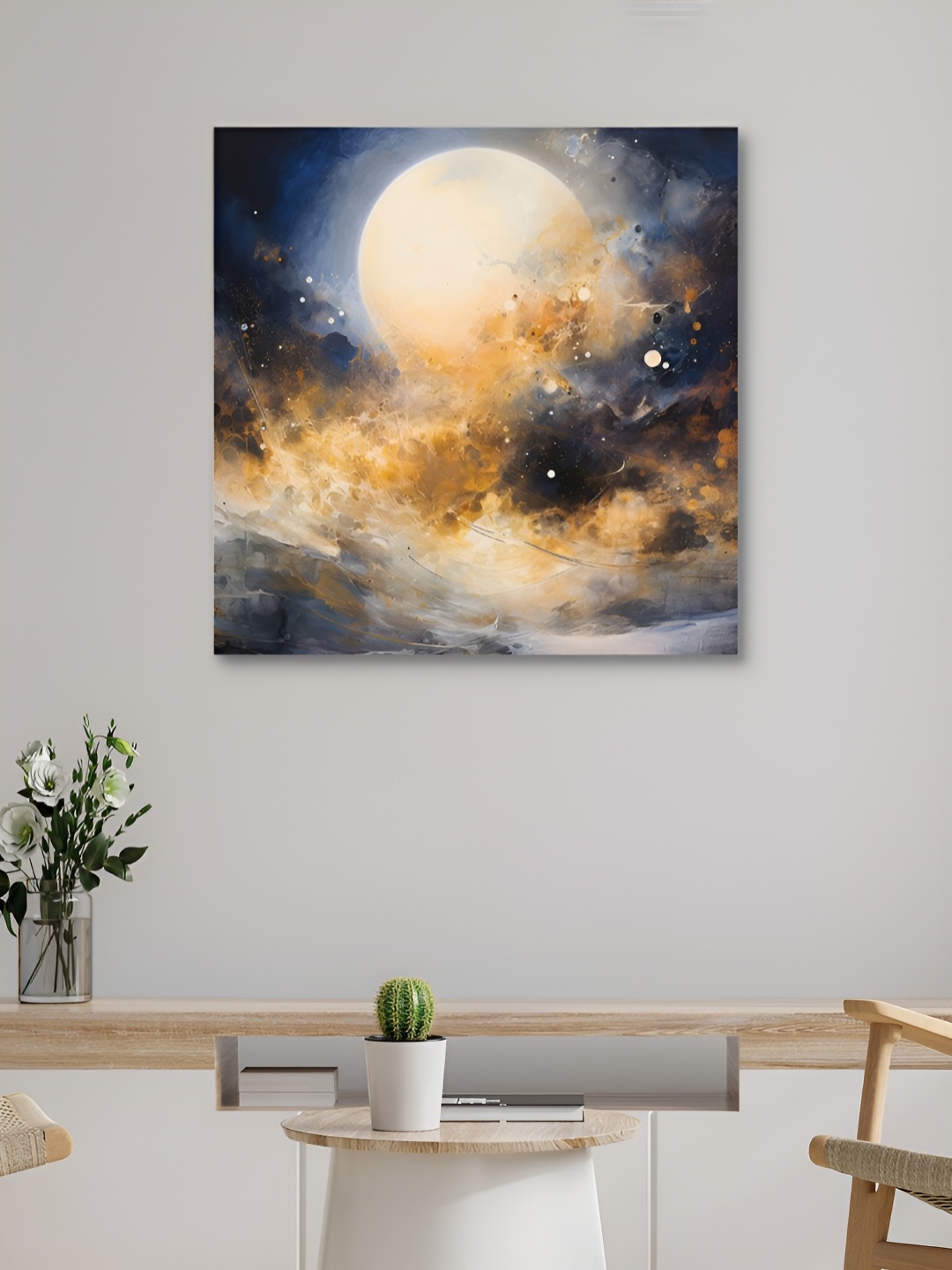 

HOOMDECO Yellow & Blue Moon In The Sky Canvas Wall Art