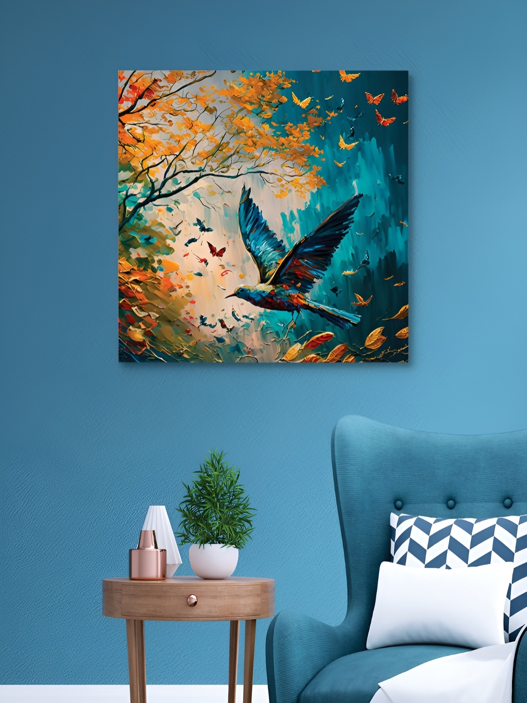 

HOOMDECO Blue & Orange Flying Bird Canvas Wall Art