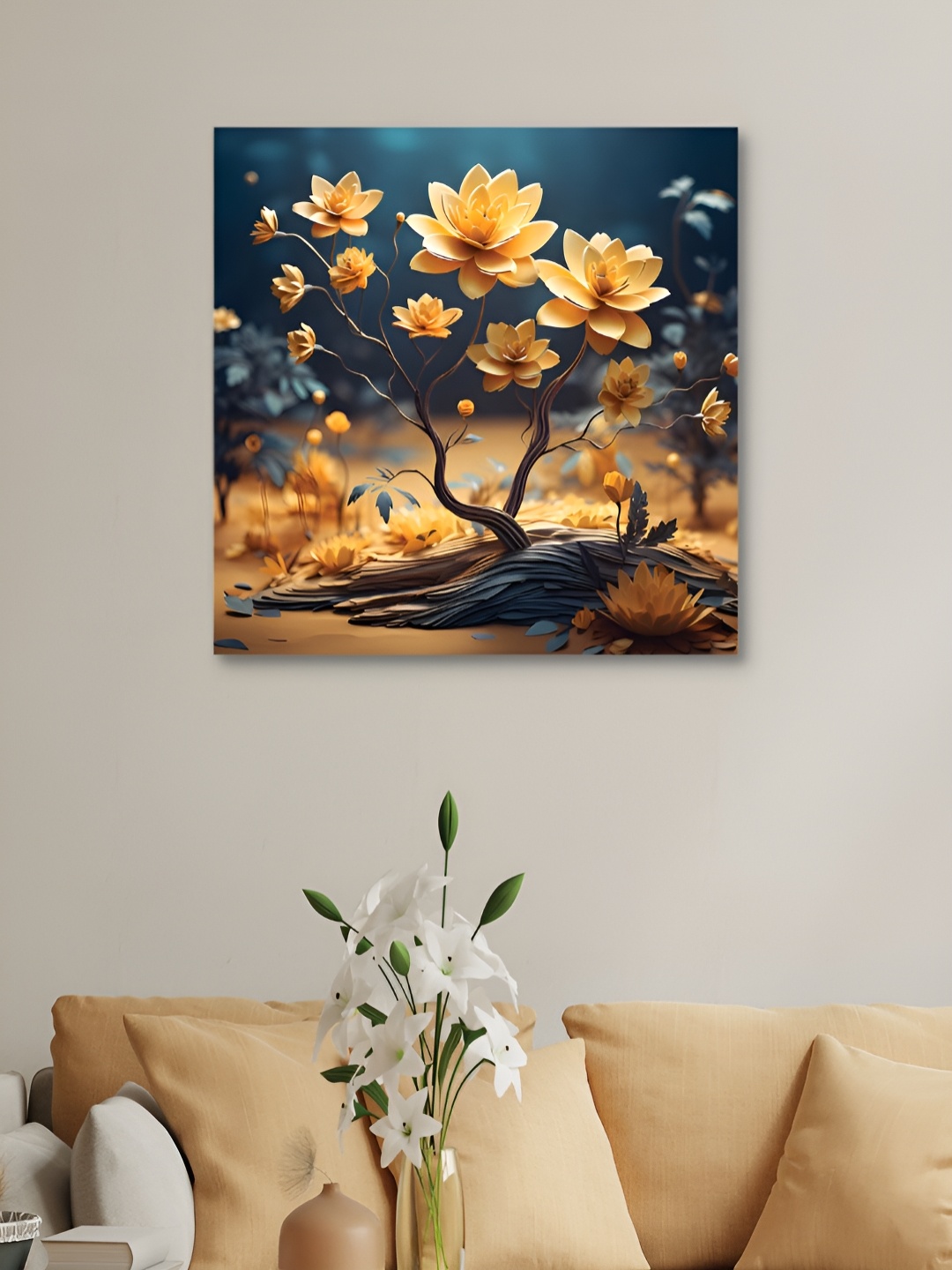 

HOOMDECO Blue & Yellow Floral Canvas Painting Wall Art