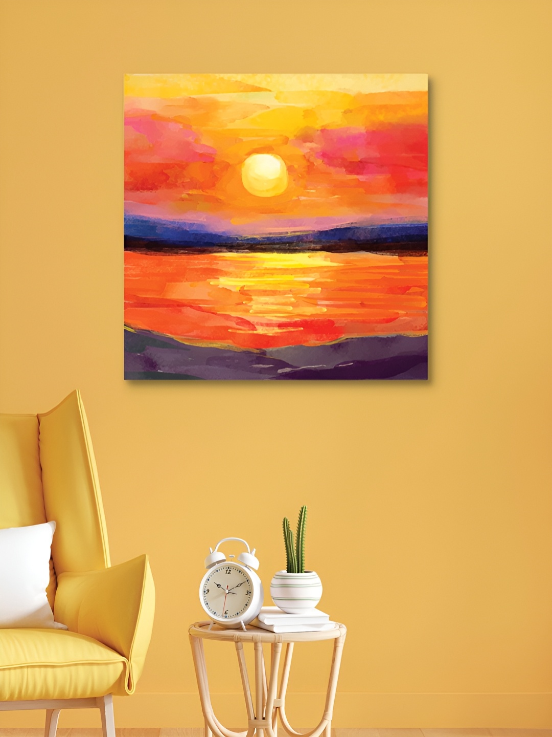 

HOOMDECO Yellow & Orange Sun Rise Canvas Painting Wall Art