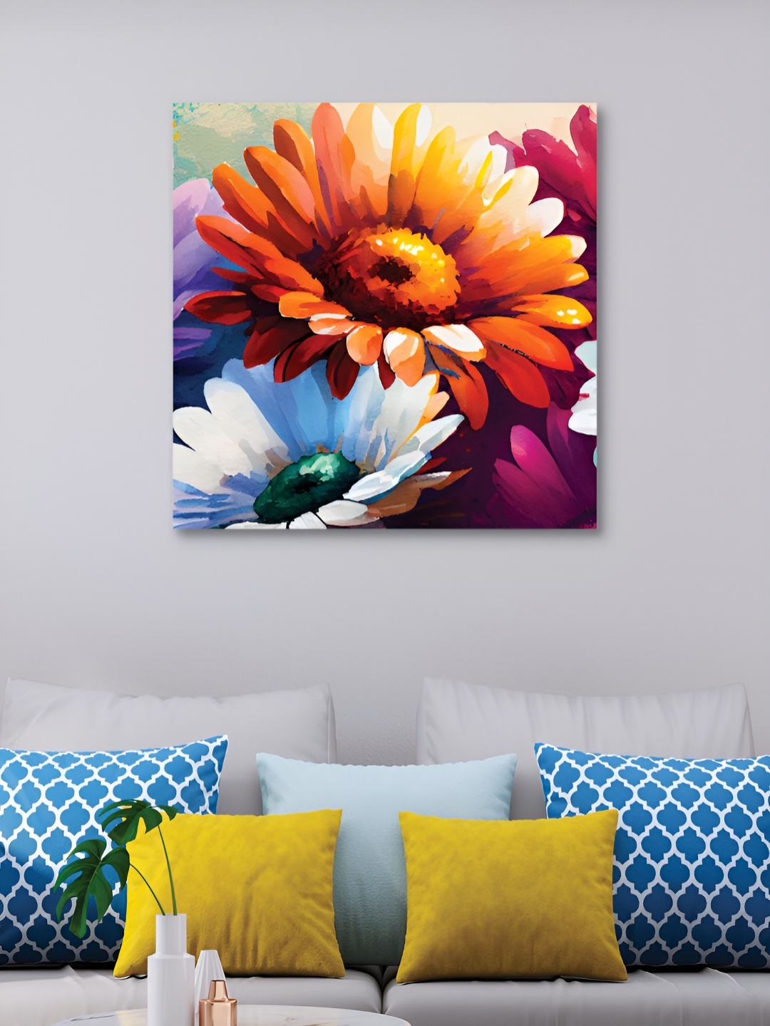 

HOOMDECO Blue & Orange Canvas Floral and Botanical Wall Art