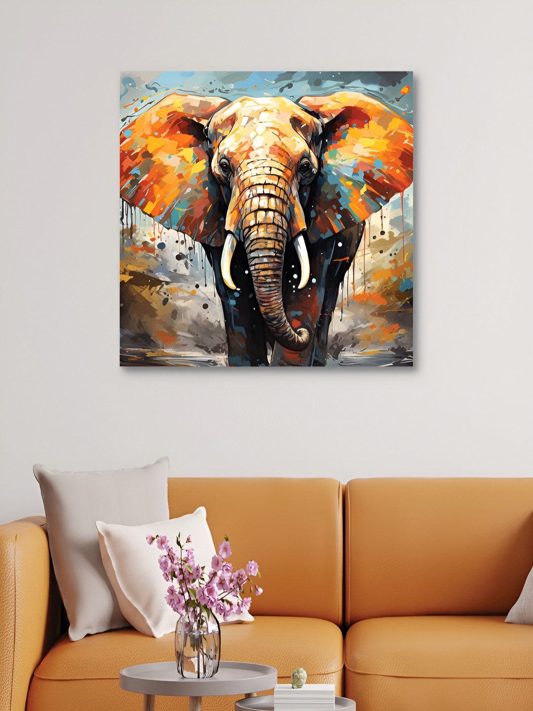 

HOOMDECO Grey & Blue Elephant Canvas Painting Wall Art