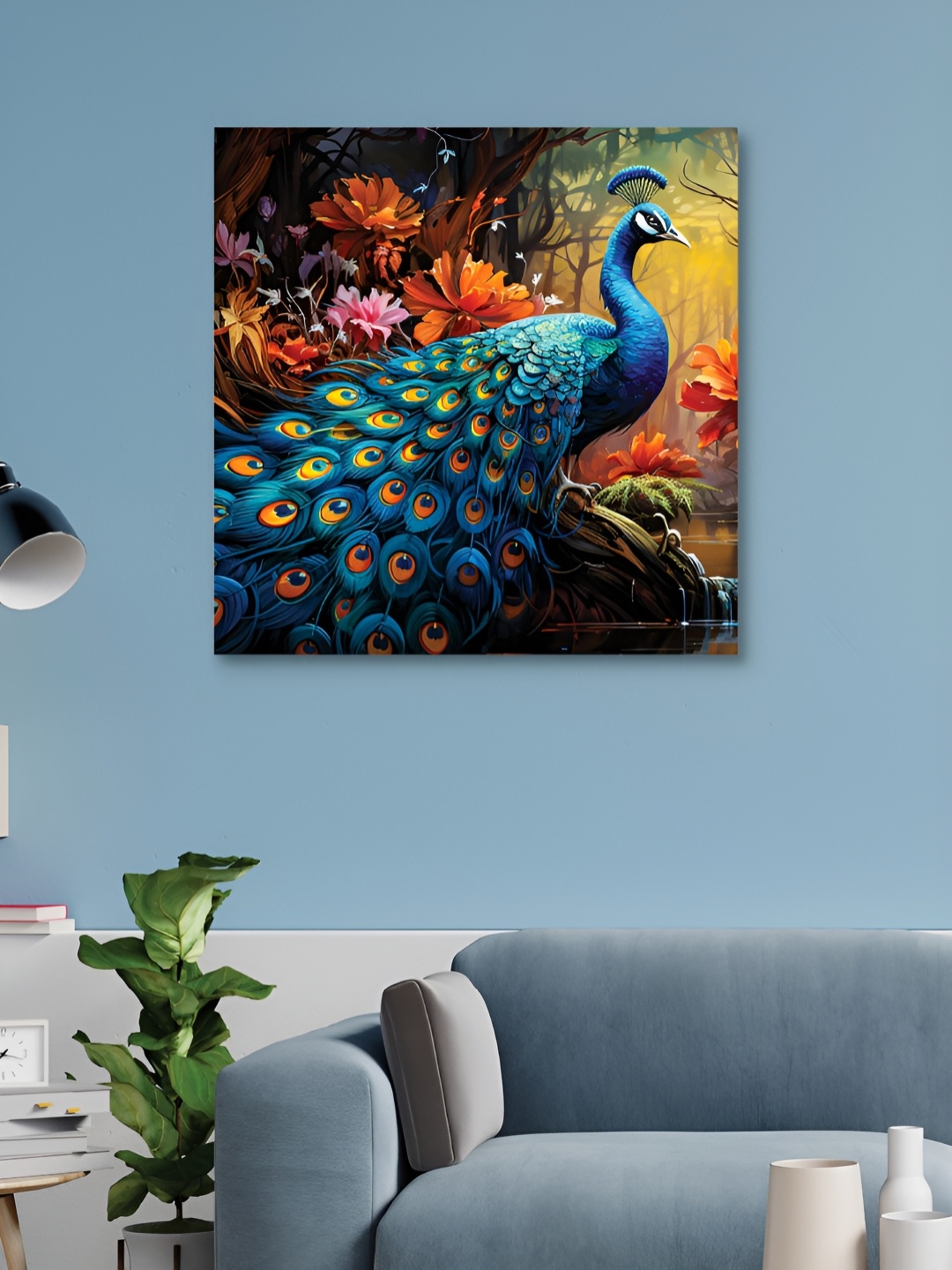 

HOOMDECO Blue & Brown Canvas Birds and Animals Wall Art