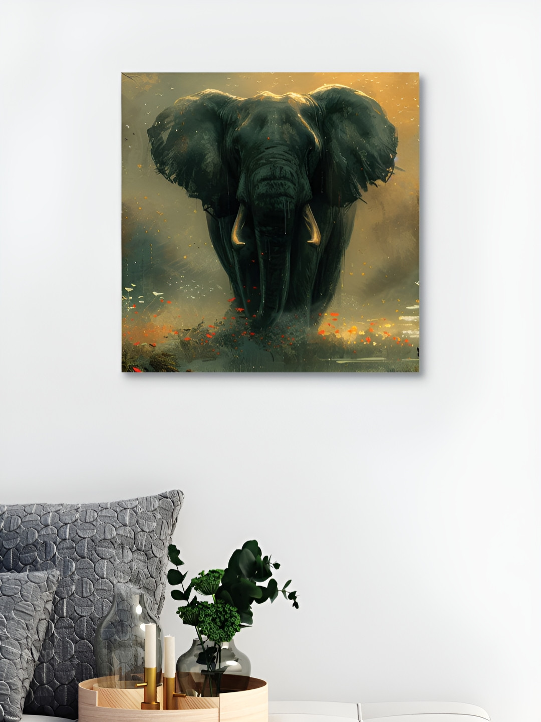 

HOOMDECO Grey Canvas Elephant Canvas Painting Wall Art