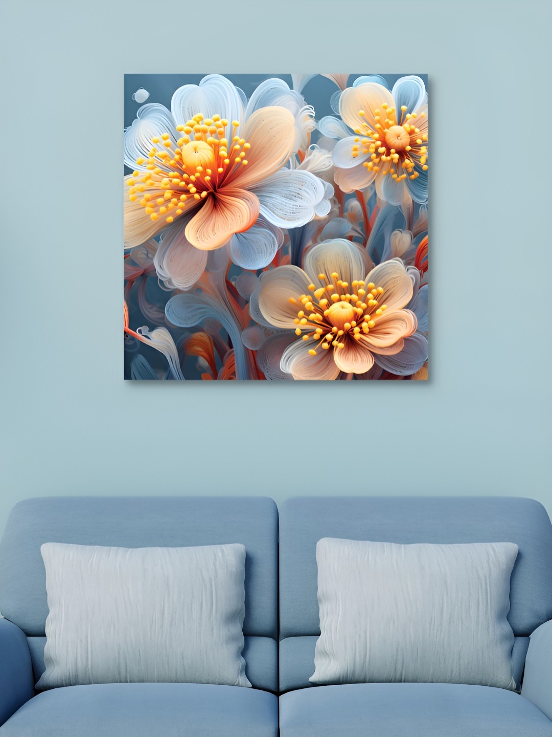 

HOOMDECO Blue & Orange Floral Canvas Wall Art