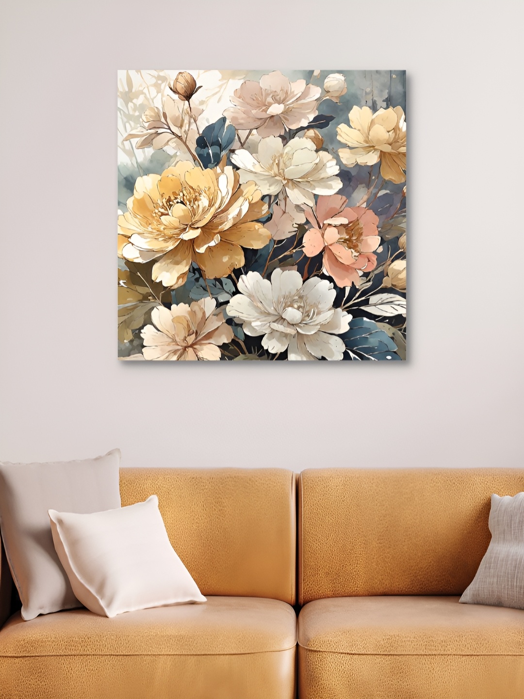 

HOOMDECO Blue & Beige Floral Canvas Wall Art