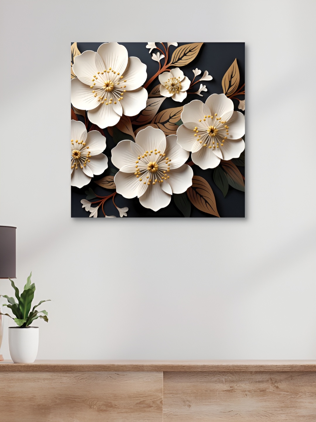 

HOOMDECO White & Blue Canvas Floral and Botanical Wall Art