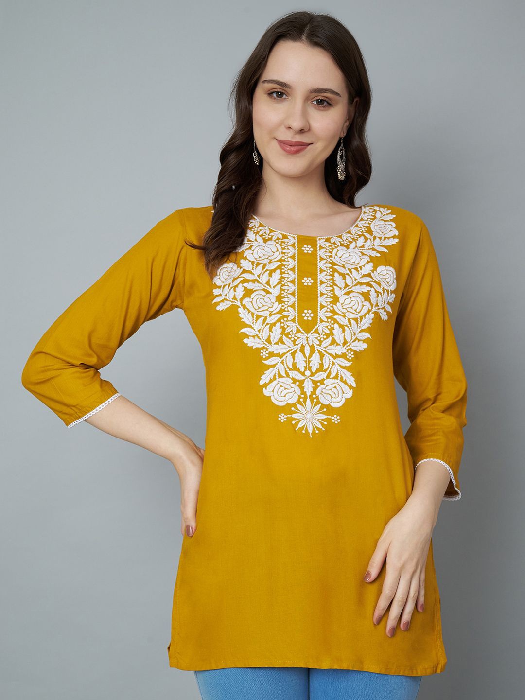 

Trend Level Embroidered Thread Work Thread Work Kurti, Mustard