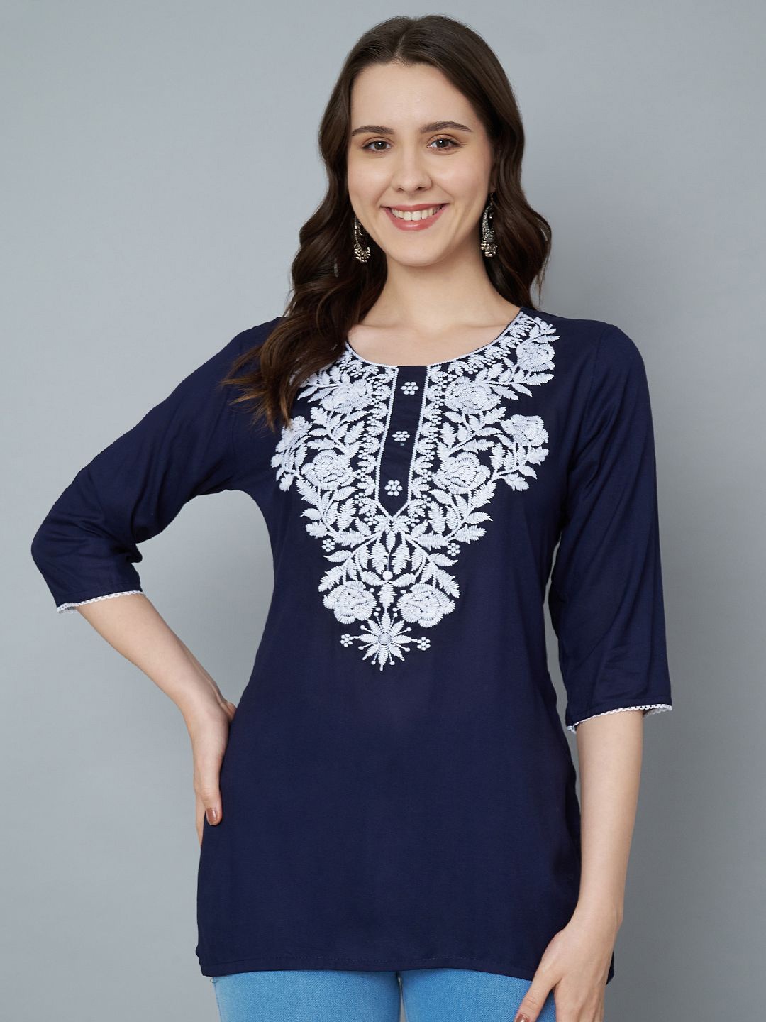 

Trend Level Embroidered Kurti, Navy blue