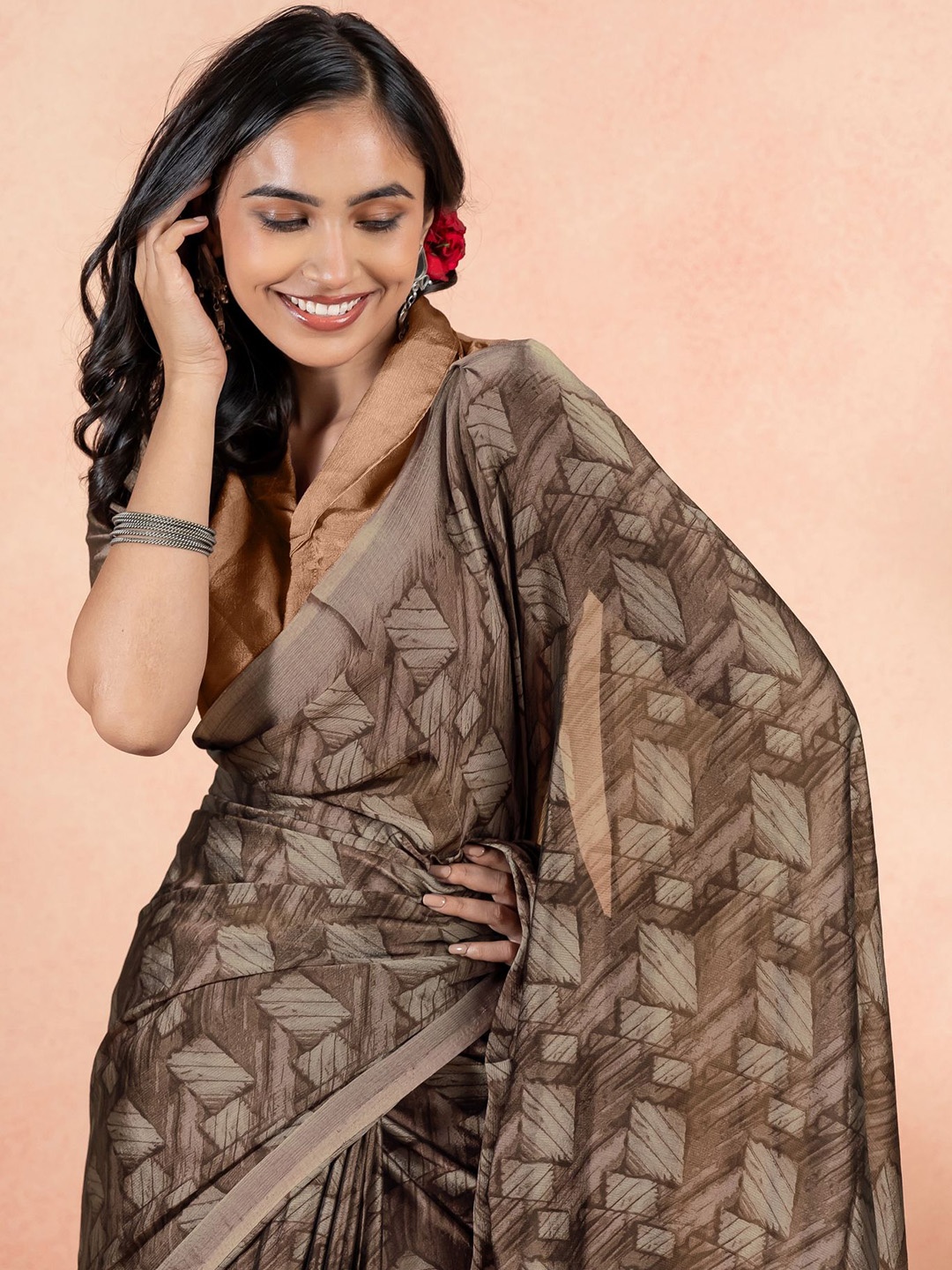 

KALINI Women Digital Printed Saree, Brown