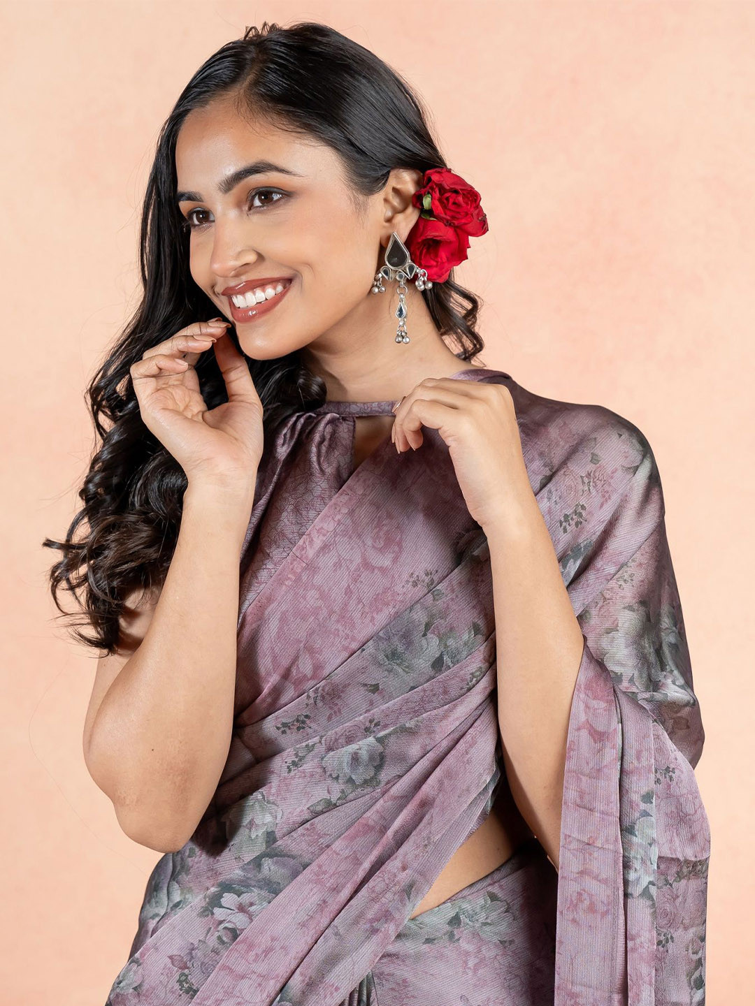 

KALINI Floral Printed Saree, Pink