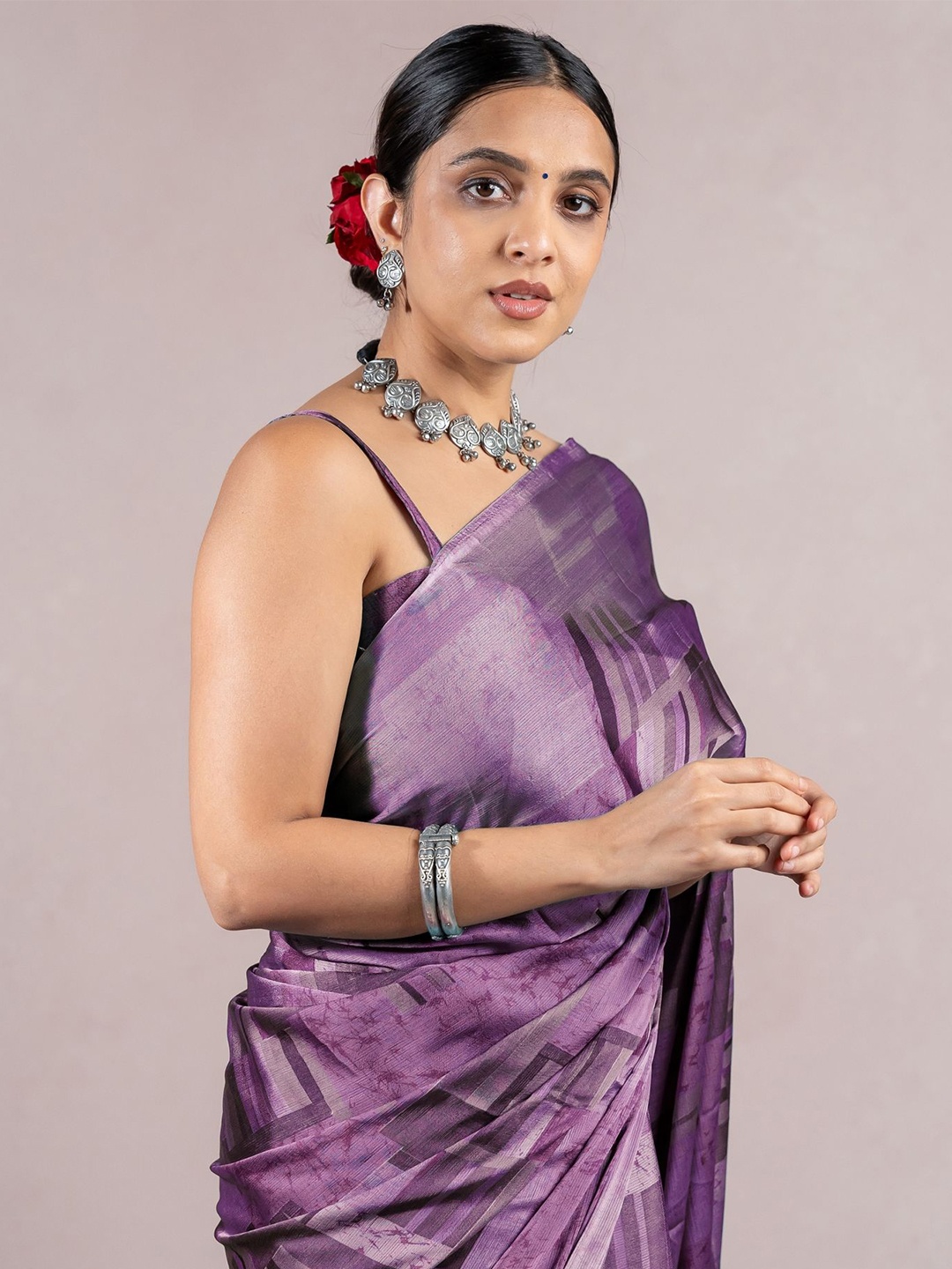 

KALINI Poly Printed Saree With Blouse Piece, Purple