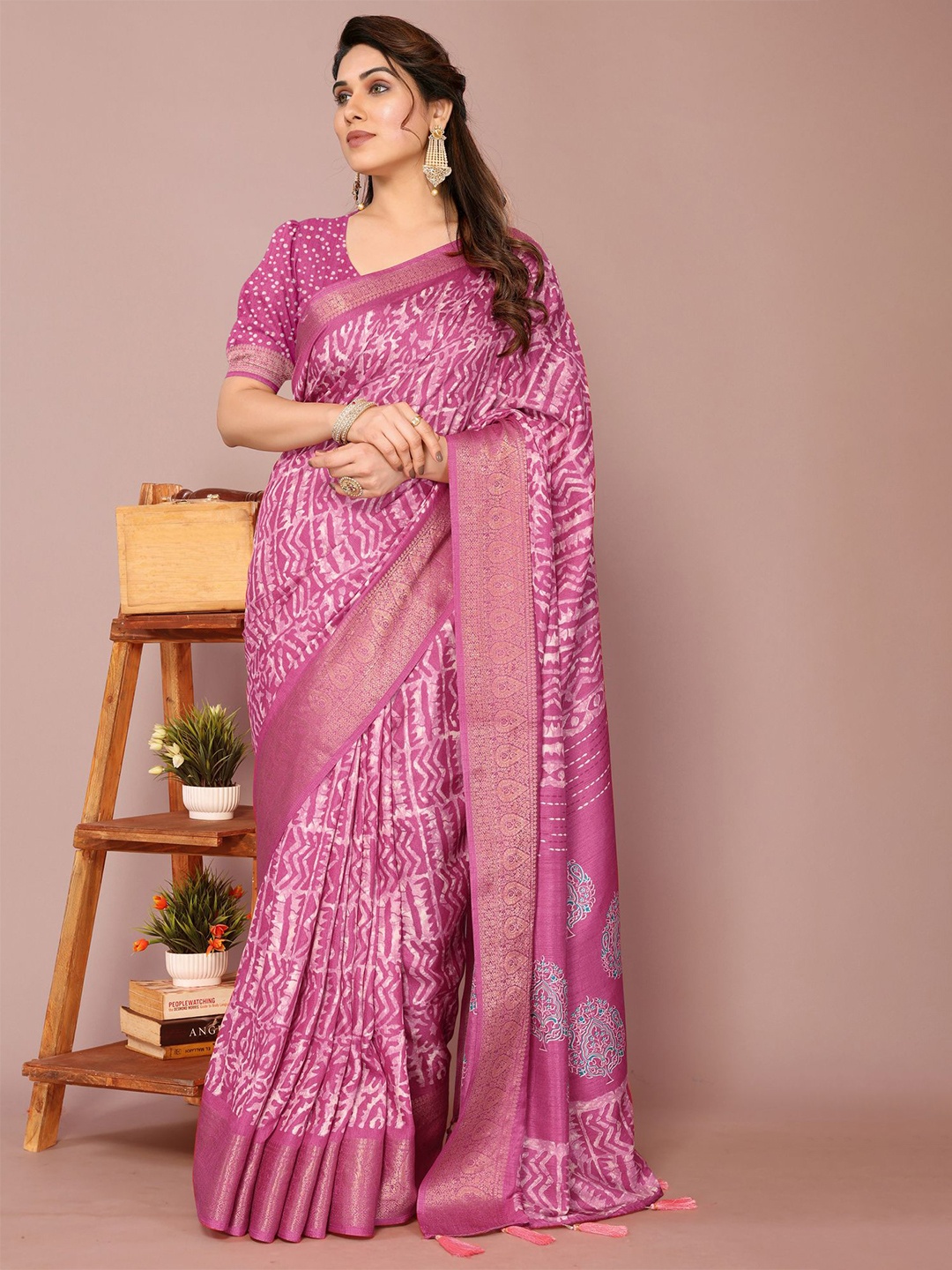 

KALINI Batik Zari Saree, Pink