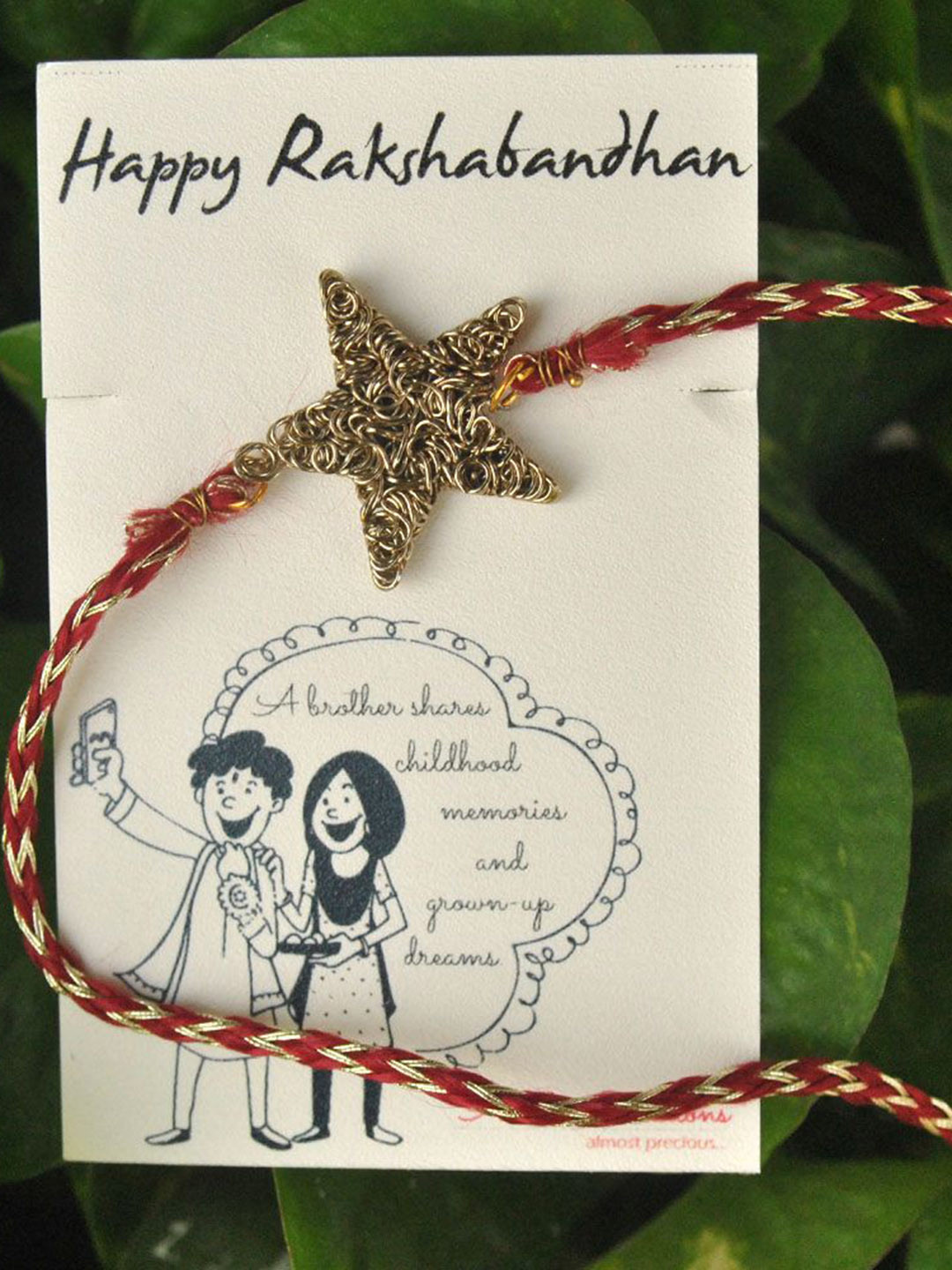 

BeAbhika Strar Mesh Braided Thread Rakhi With Roli Chawal, Red