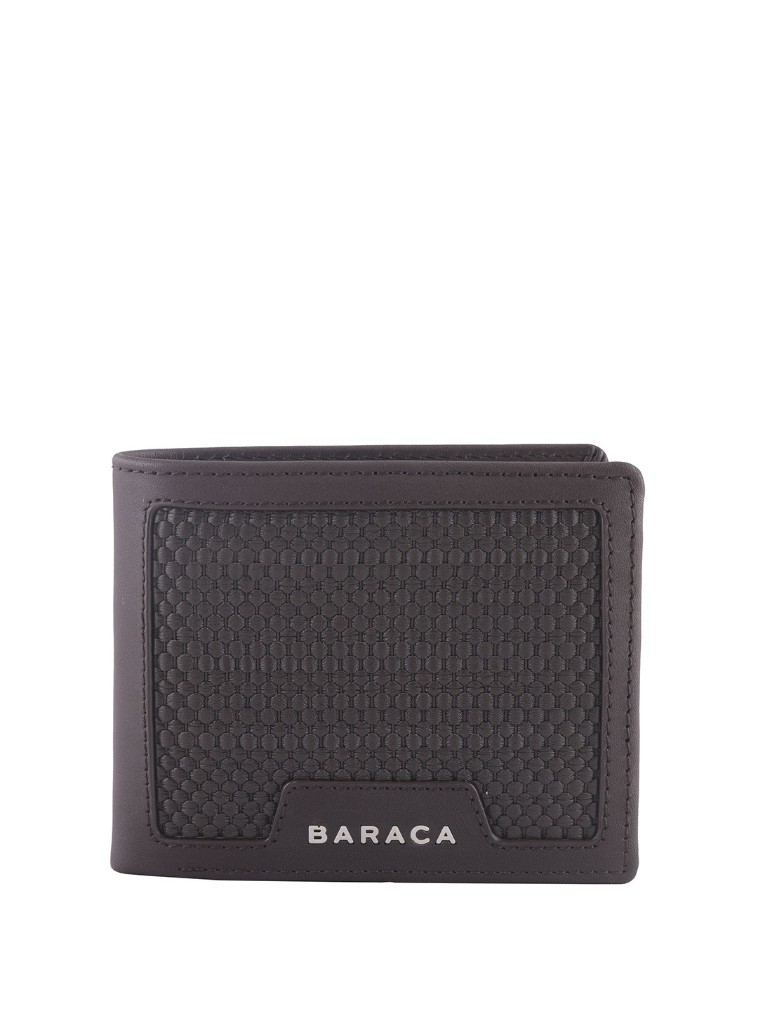 

Baraca Men Checked Leather Two Fold Wallet, Coffee brown