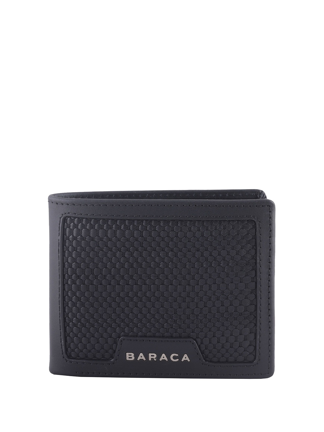 

Baraca Men Checked Leather Two Fold Wallet, Black