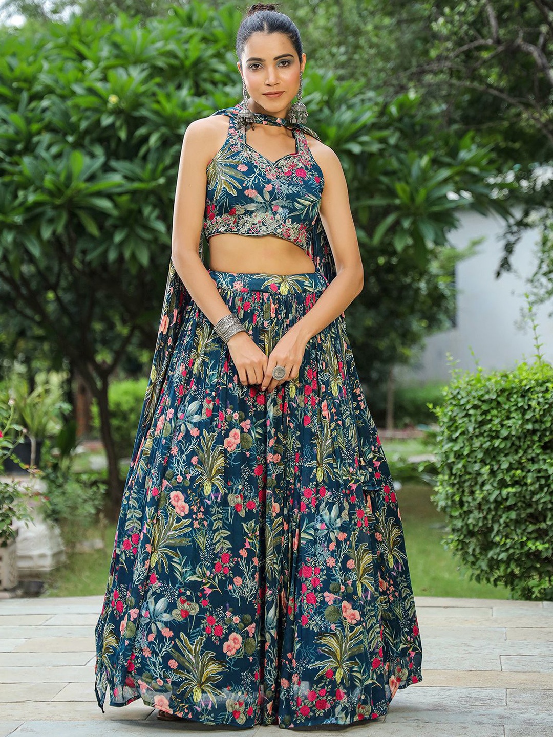 

Vishudh Blue Embroidered Thread Work Lehenga With Choli & Dupatta