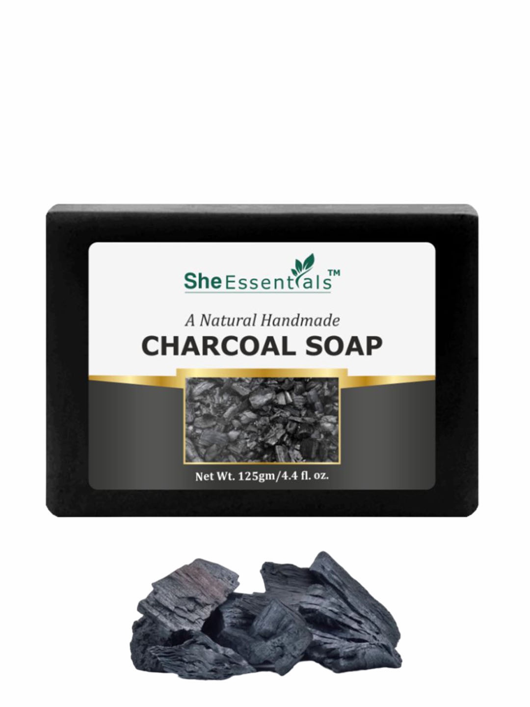 

She Essentials Natural Handmade Charcoal Soap - 125g, Transparent