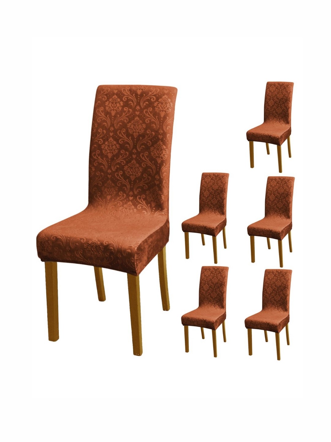 

HOKIPO Brown 6 Pieces Embossed Velvet 200GSM Stretchable Chair Covers