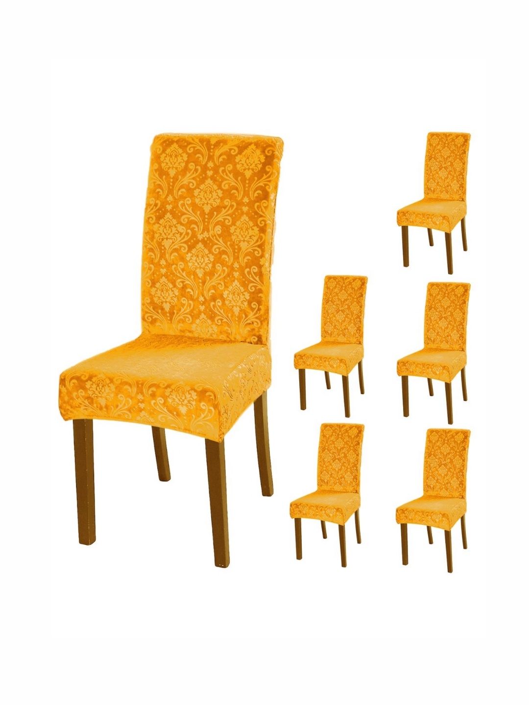 

HOKIPO Yellow 6 Pieces Embossed Velvet 200 GSM Stretchable Chair Covers