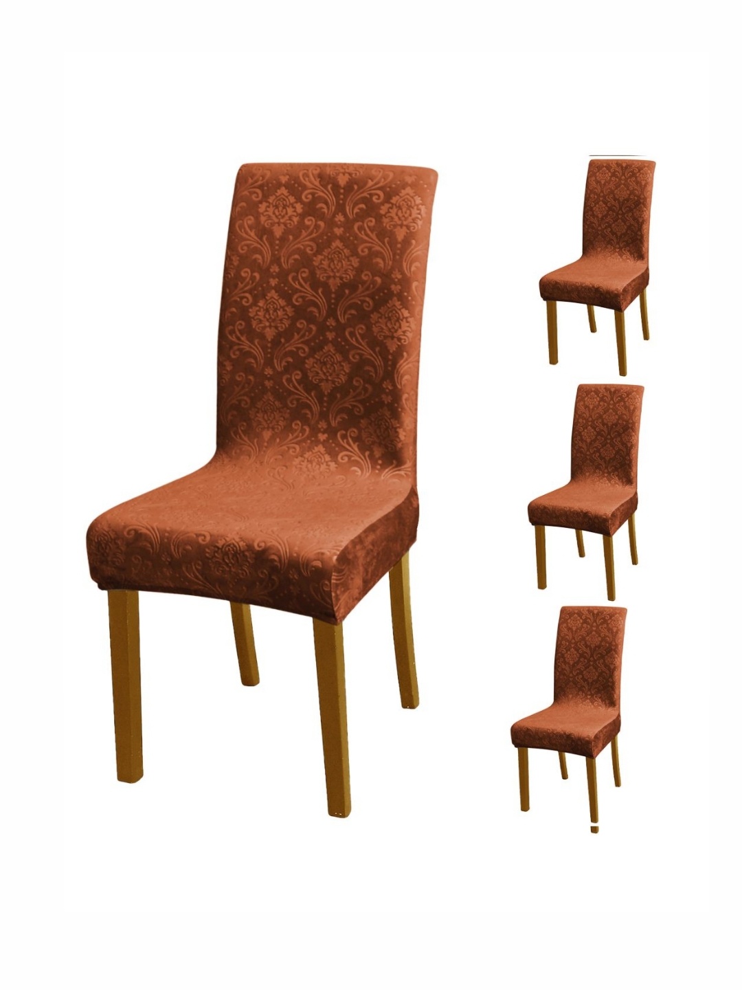 

HOKIPO Brown 4 Pieces Embossed Velvet 200GSM Stretchable Chair Covers