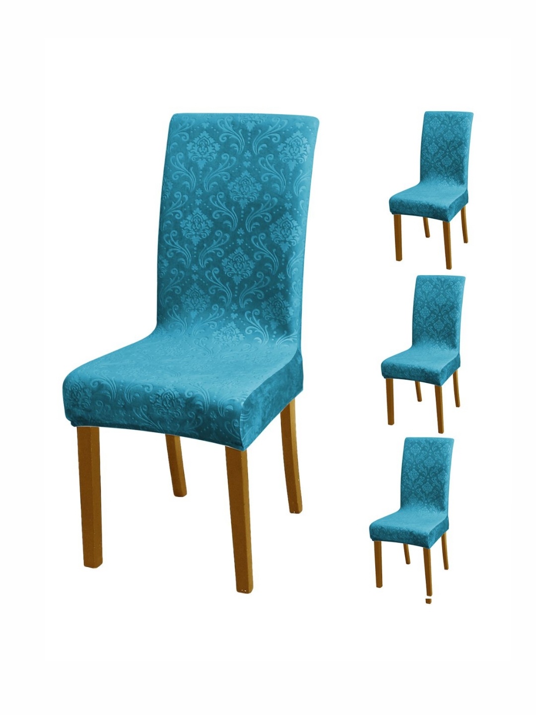 

HOKIPO Turquoise 4 Pieces Blue Embossed Velvet 200GSM Stretchable Chair Covers, Turquoise blue