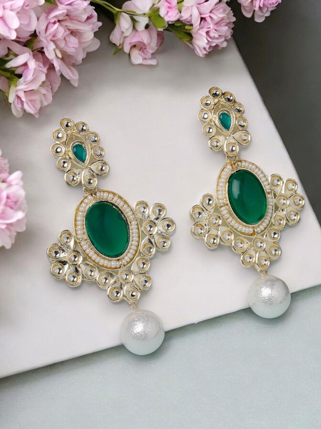 

ADIVA Gold-Plated Kundan Stone & Pearl Classic Drop Earrings