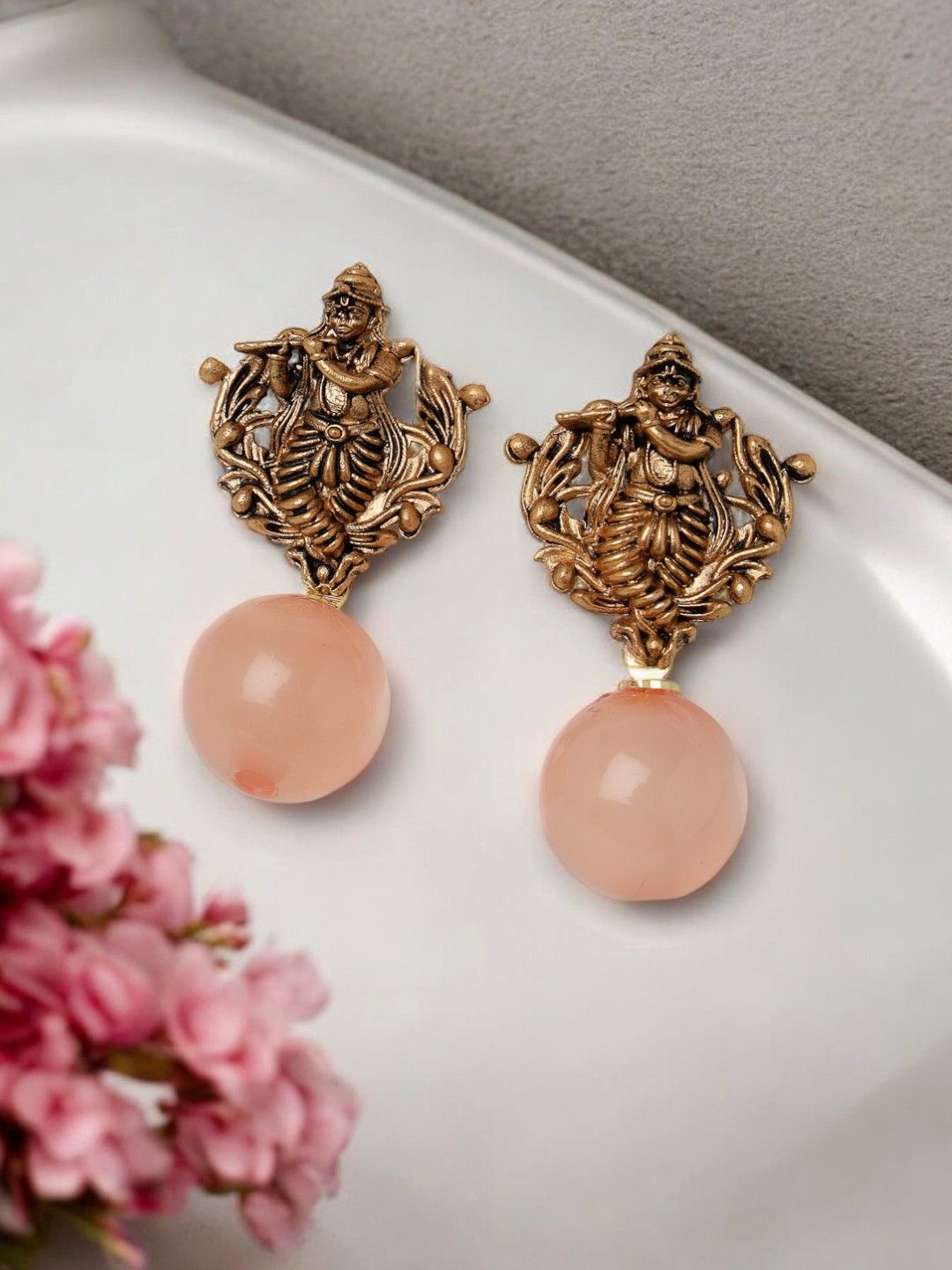 

ADIVA Gold-Plated Shri Krishna Temple Antique Drop Earrings