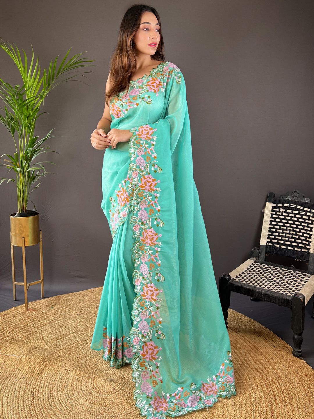 

Panzora Art Silk Floral Embroidered Festive Celebrity Saree, Blue