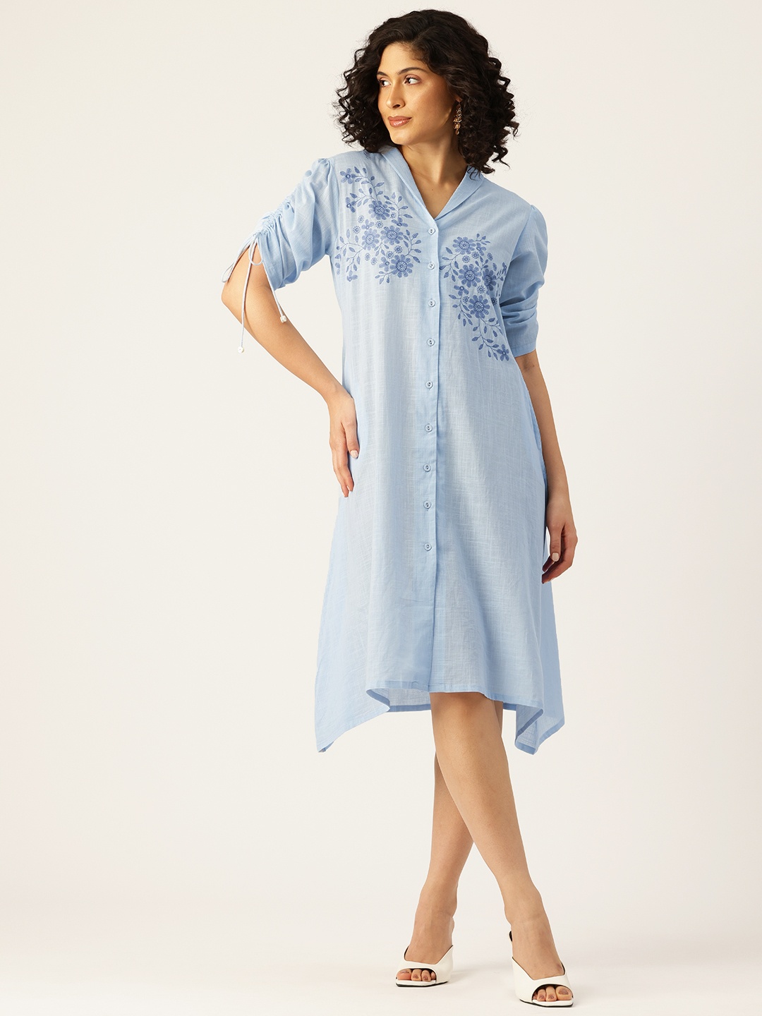 

MISRI Floral Embroidered Shirt Dress, Blue