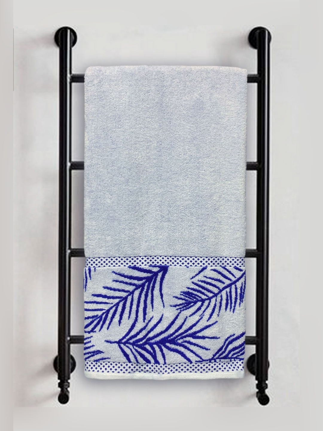 

Myntra Elegant Homes Blue & Grey Printed Cotton 380 GSM Bath Towel