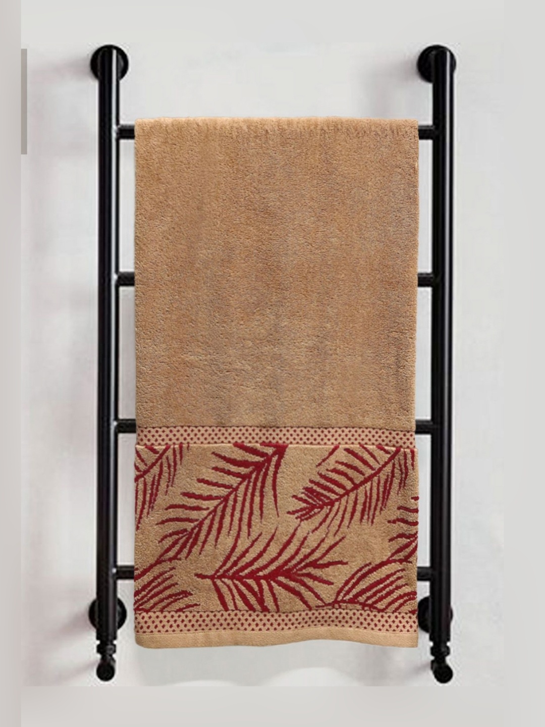 

Myntra Elegant Homes Beige & Maroon Printed Pure Cotton 380 GSM Bath Towel