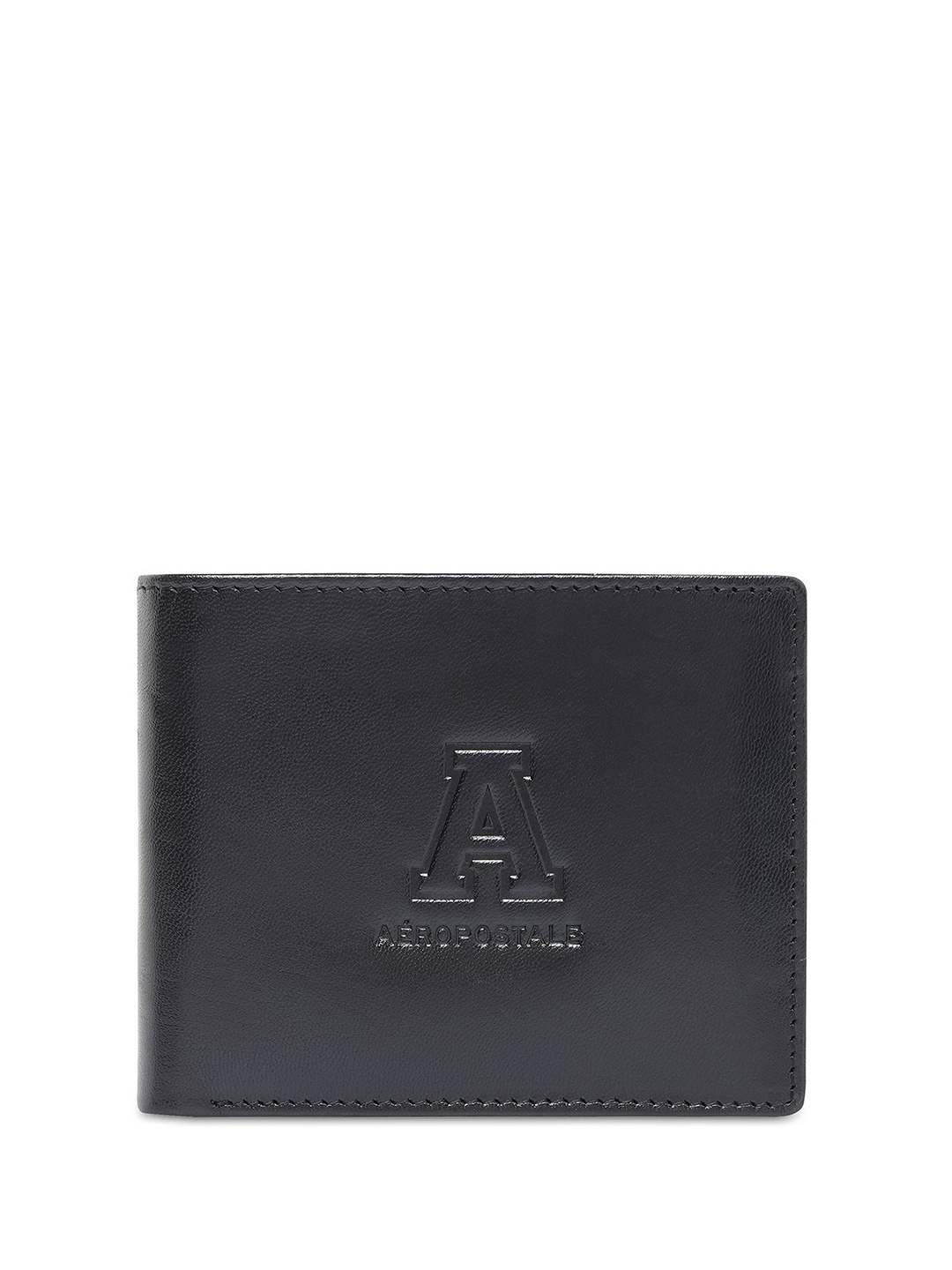 

Aeropostale Men Textured Leather Two Fold Wallet, Black