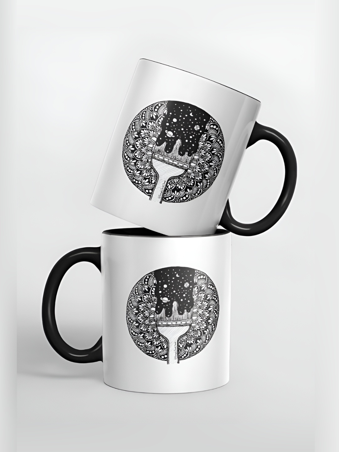 

macmerise White & Black Floral Printed Ceramic Matte Mug 325ml