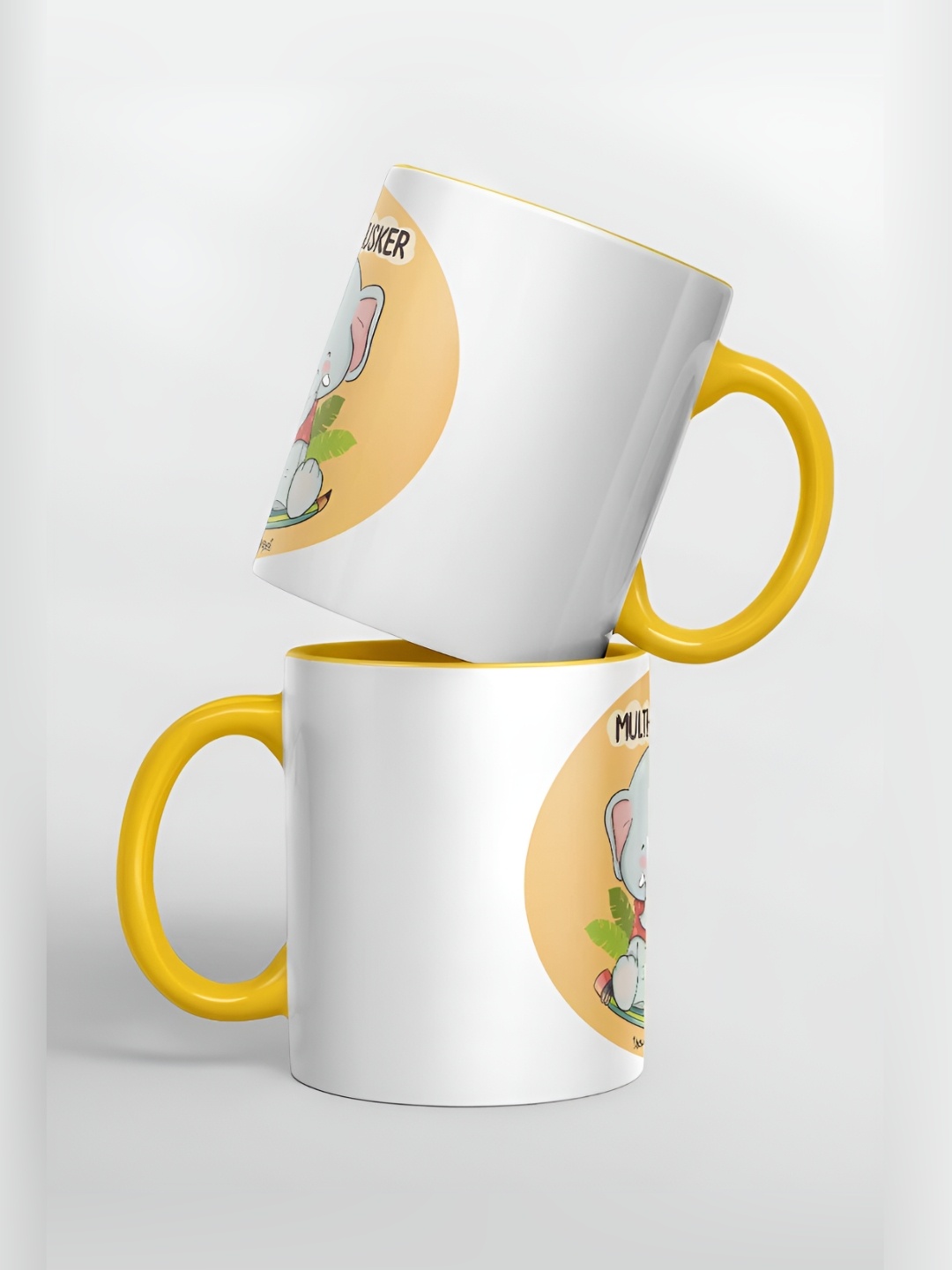 

macmerise White & Yellow Printed Ceramic Glossy Mugs 325 ml