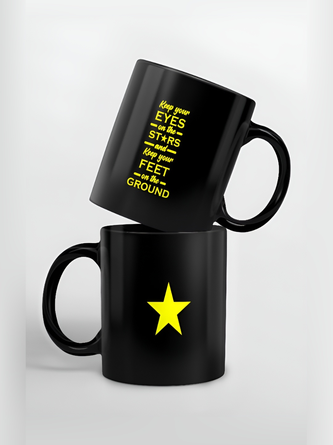 

macmerise Black & Yellow Typography Printed Ceramic Glossy Mug 325 ml