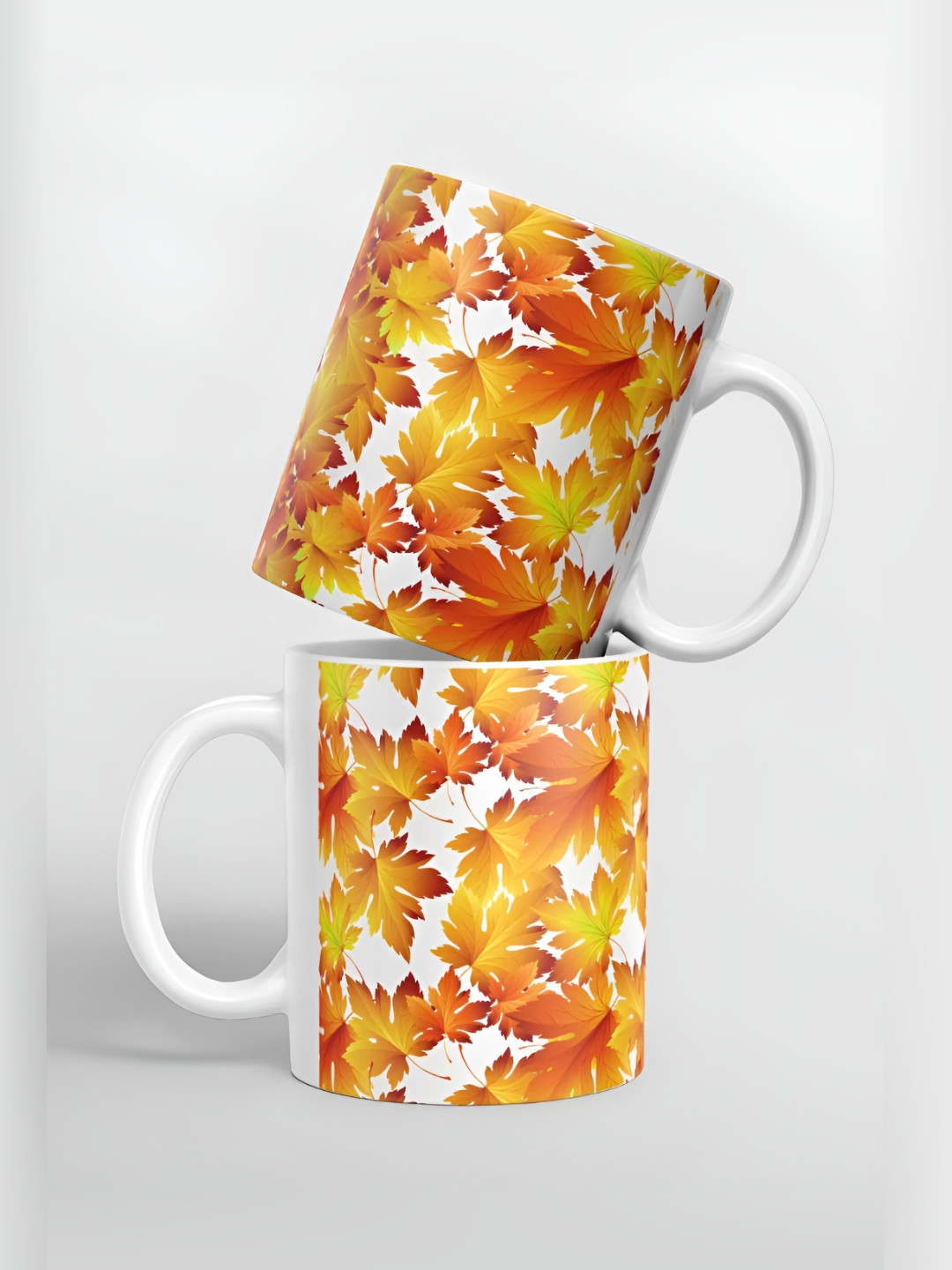 

macmerise Orange & White Floral Printed Ceramic Glossy Mug 325 ml
