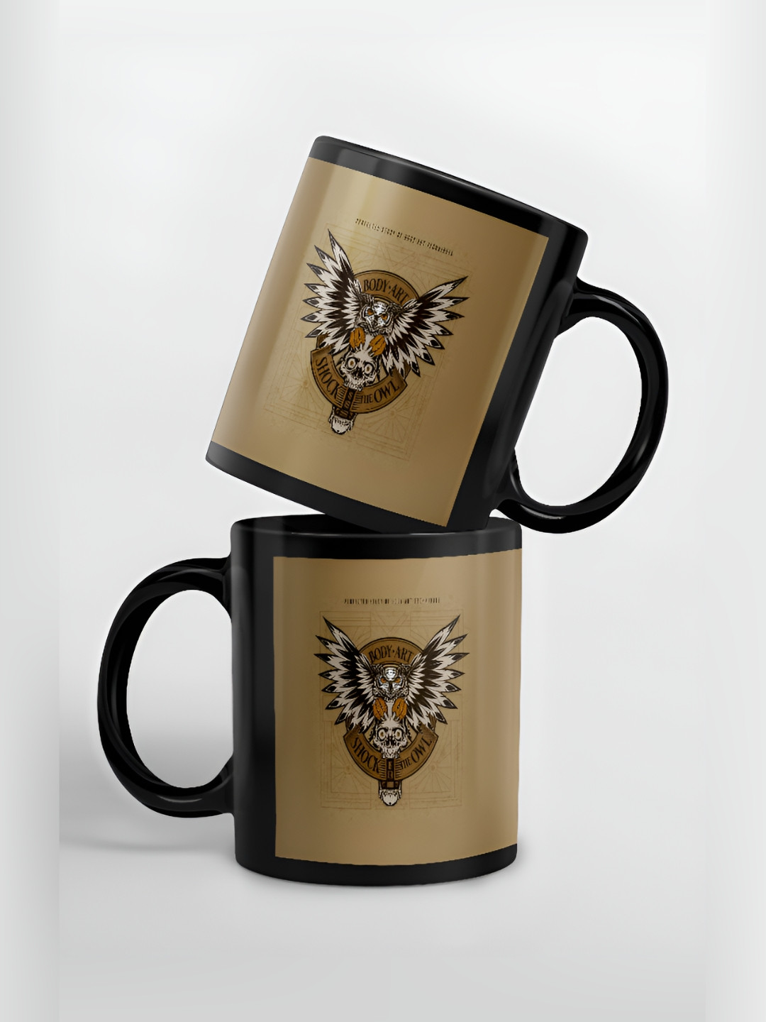 

macmerise Black & Beige Printed Ceramic Glossy Mug 325 ml