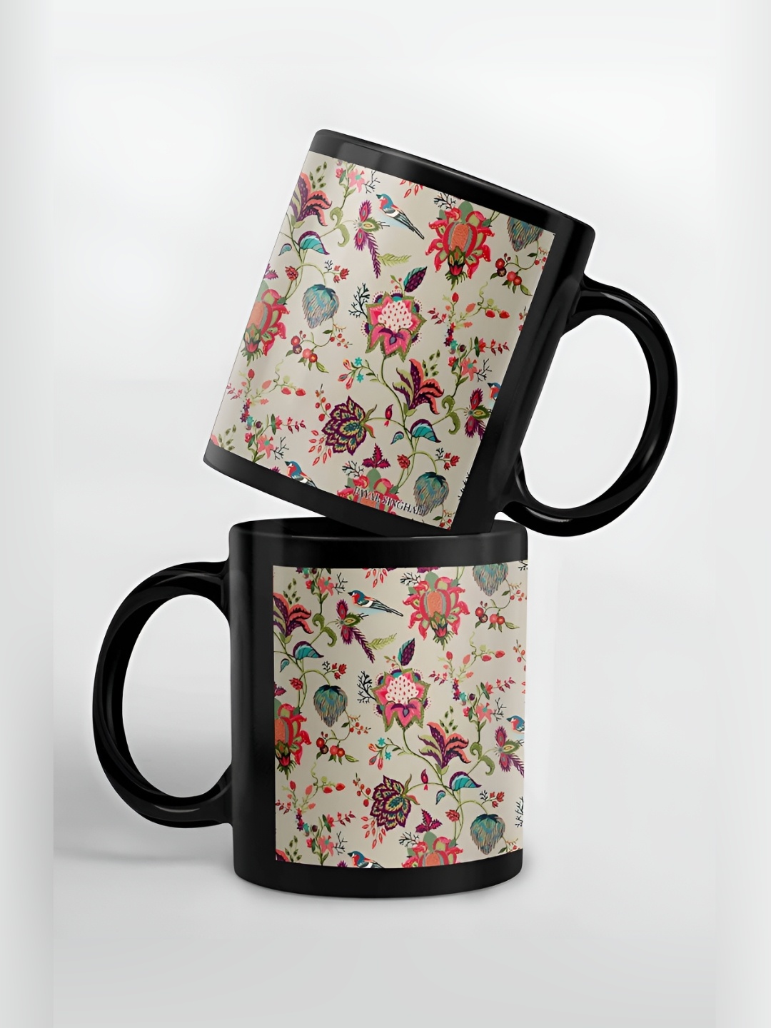 

macmerise Beige & Red Floral Printed Ceramic Glossy Mug 325 ml