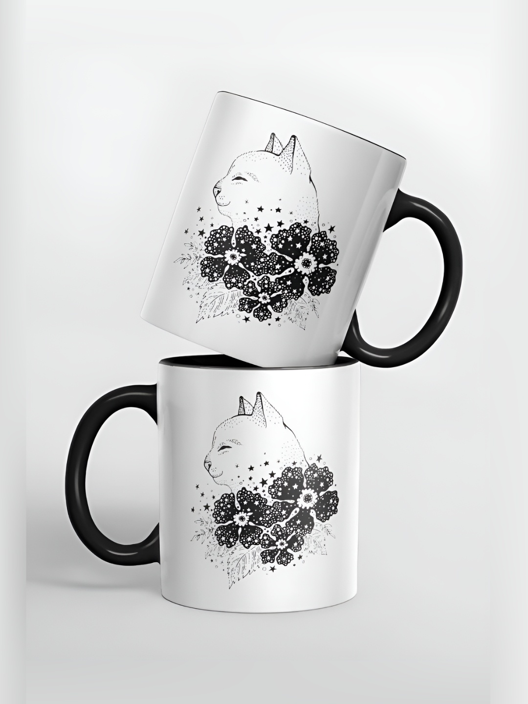 

macmerise White & Black Floral Printed Ceramic Glossy Mug 325ml