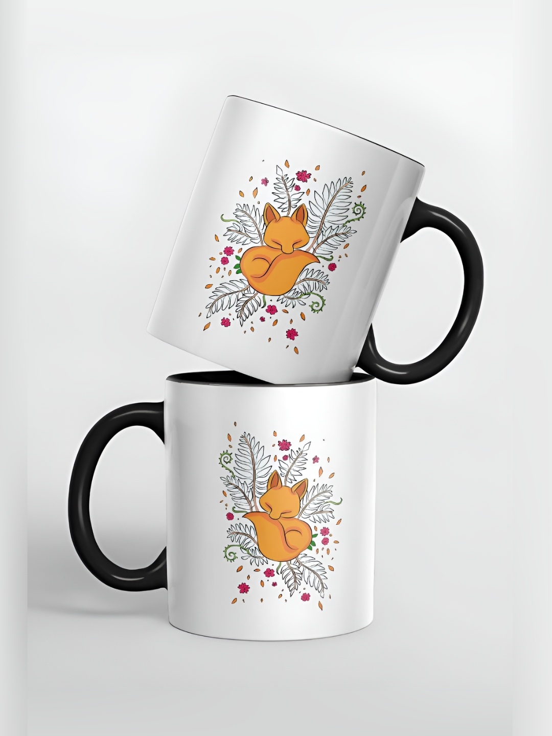 

macmerise White & Orange Printed Ceramic Glossy Finished Mug 325 ml