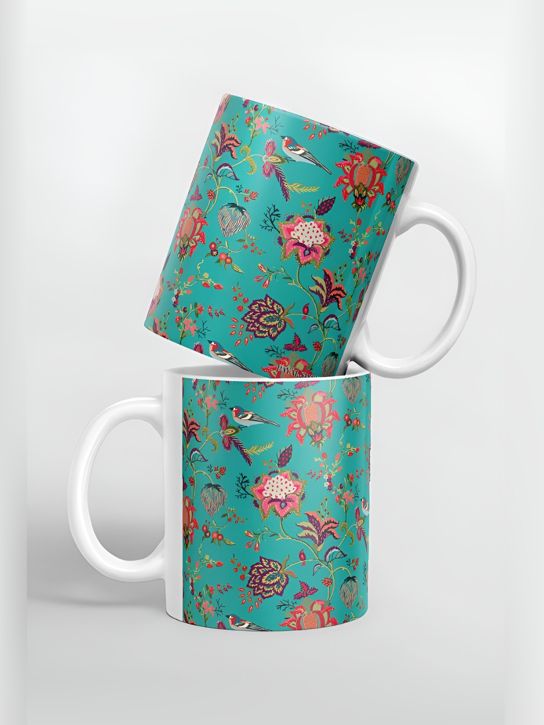 

macmerise White & Green Floral Printed Glossy Dishwasher Safe Mug 325 ml