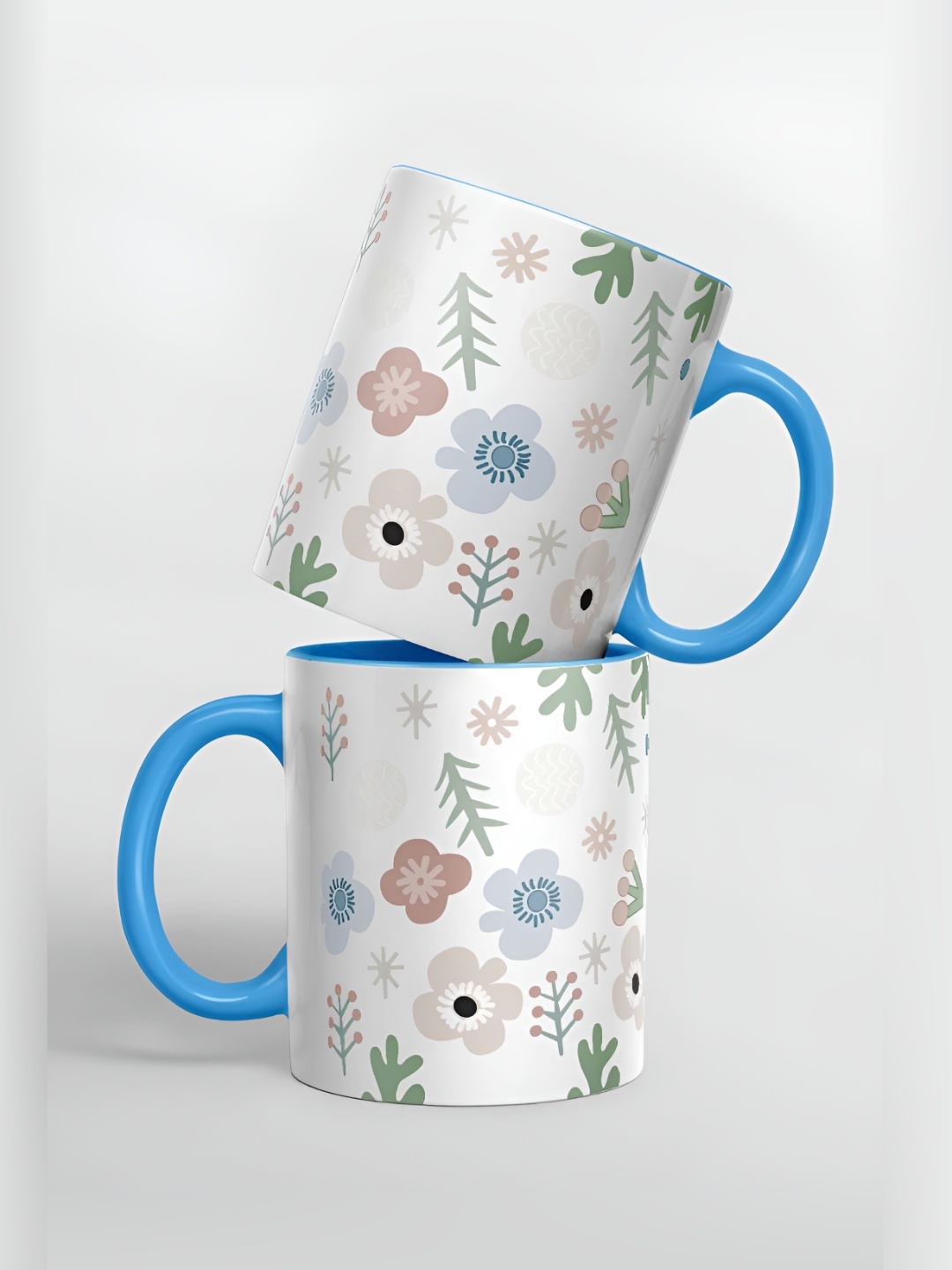 

macmerise White & Green Floral Printed Ceramic Glossy Mug 325ml