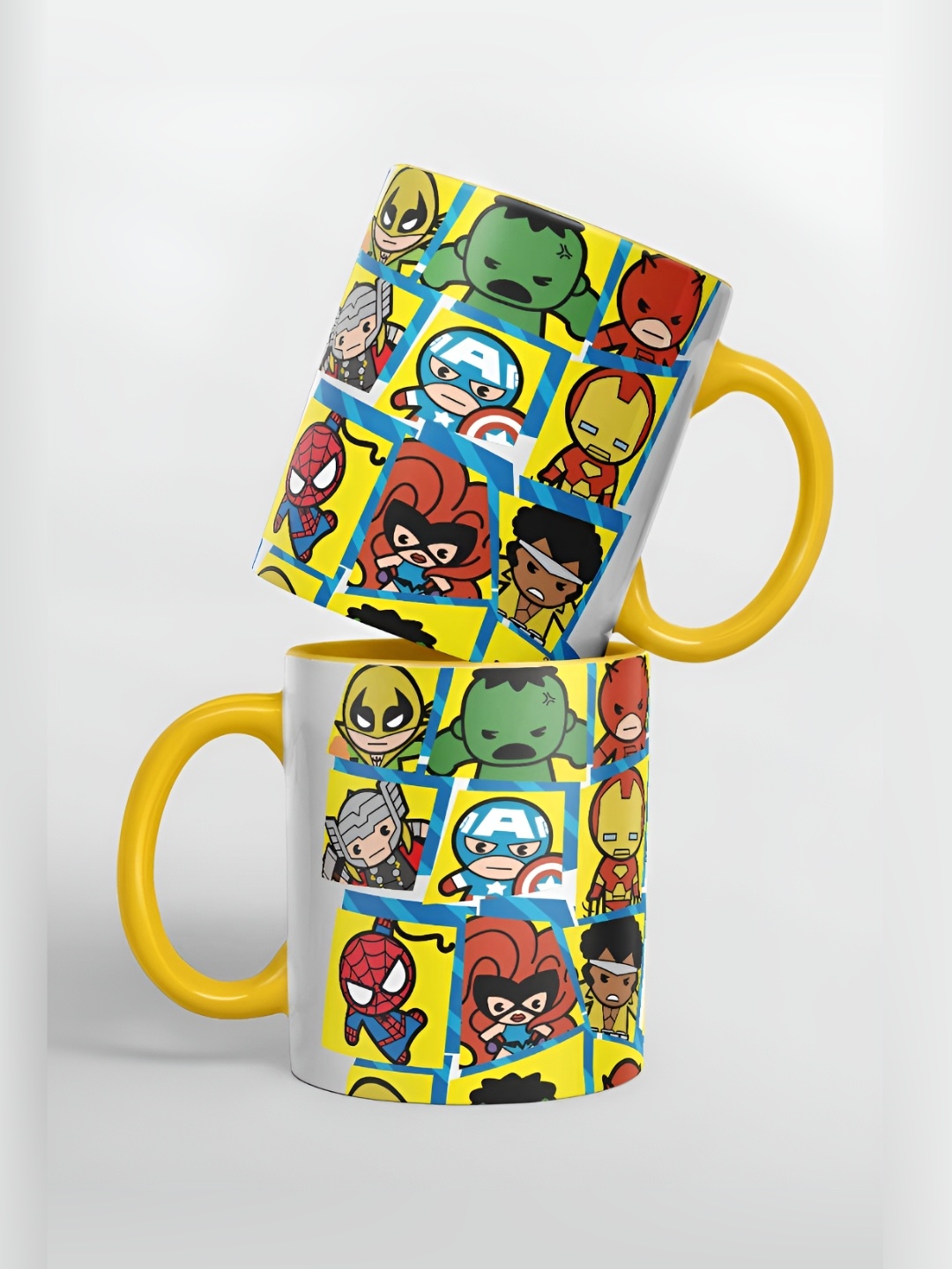 

macmerise White & Yellow Printed Ceramic Glossy Mugs 325 ml