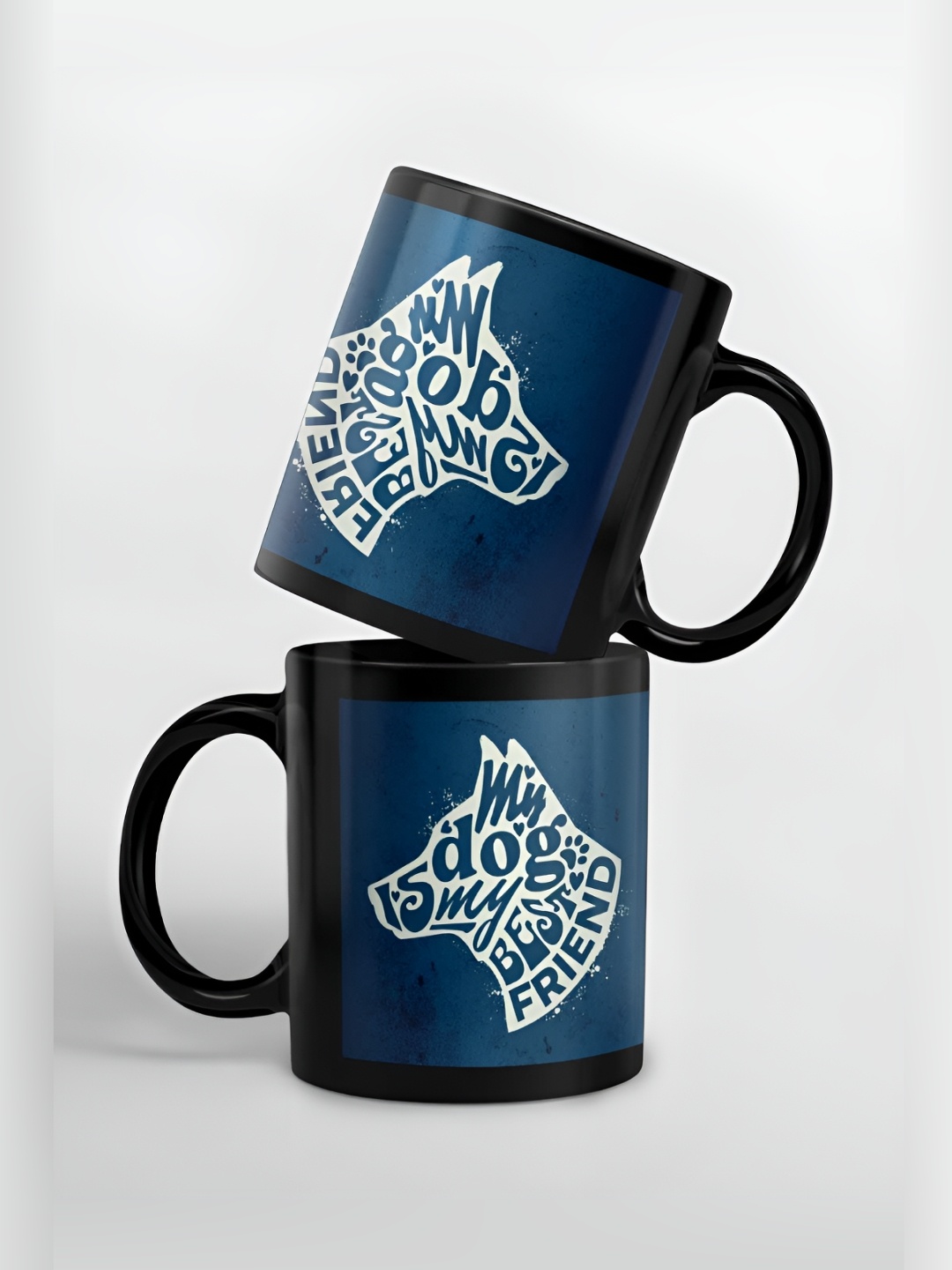 

macmerise Black & Blue Typography Printed Ceramic Glossy Mug 325 ml