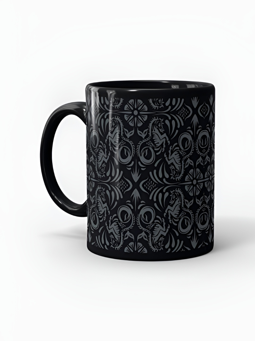 

macmerise Black & Grey Printed Ceramic Easy to Clean Glossy Mugs 325 ml