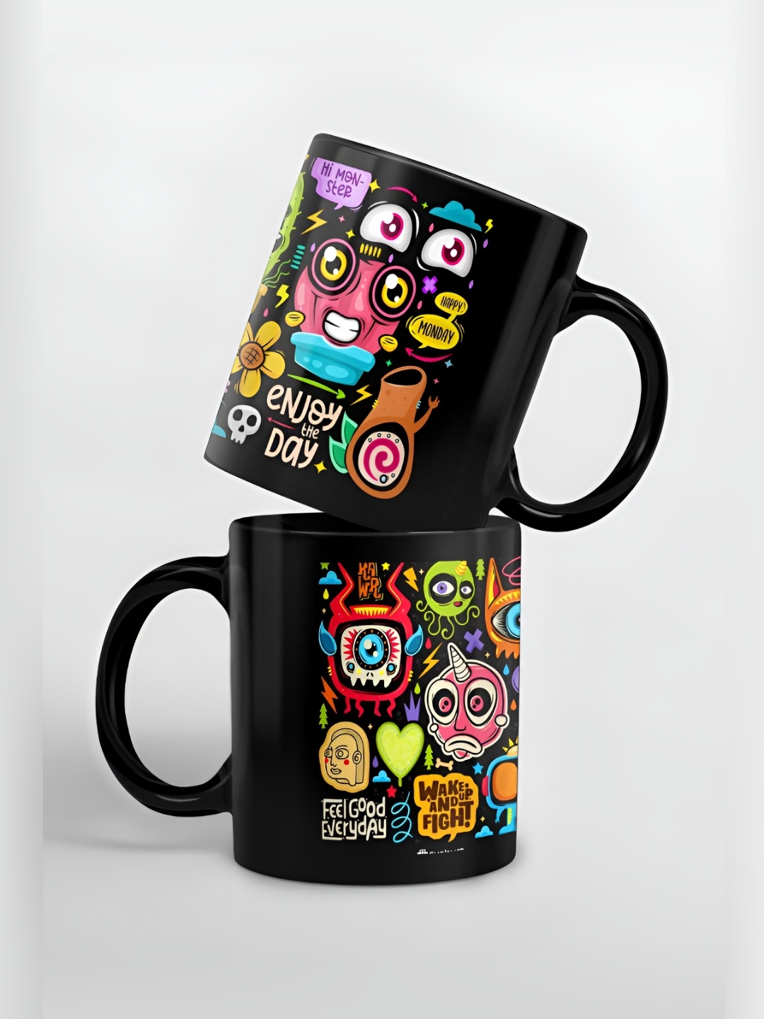 

macmerise Black & Red Printed Ceramic Glossy Cups Set of Cups and Mugs