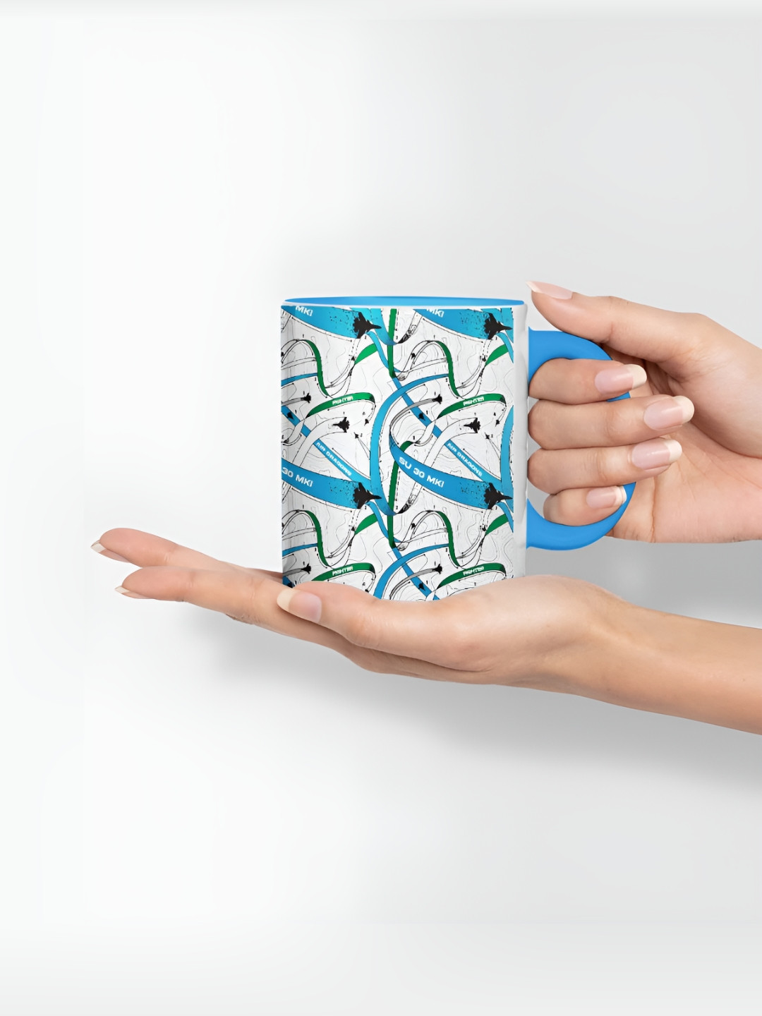 

macmerise White & Blue Printed Ceramic Glossy Mugs 325 ml